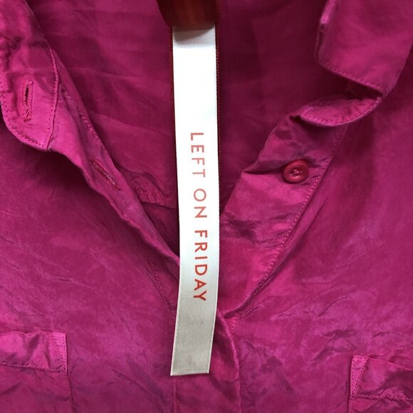 LEFT ON FRIDAY Short Sleeve Button Down Shirt Womens Size S/M 100% Silk Pink - Picture 6 of 11